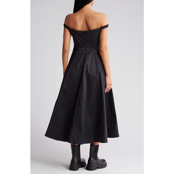 New Free People Alinda Dress $228 SIZE 0 Black Off-The-Shoulder Midi - Picture 3 of 9